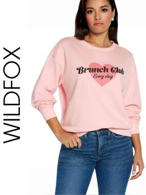 Wildfox Brunch Club Every Day Pink Graphic Sweatshirt NWT Large
